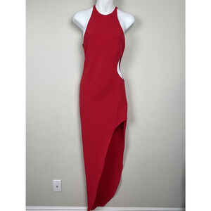 Amanda Uprichard Red Maxi Dress XS High Neck Cutout Slit Formal Sleeveless‎